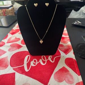 Plaided Gold Heart Necklace and Earring Set Perfect for Valentines Day
